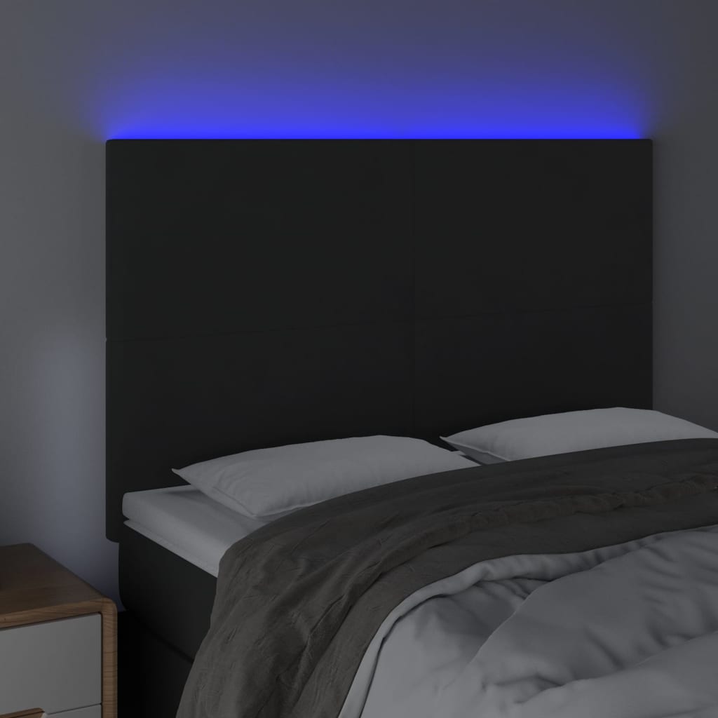 LED Headboard Black 144x5x118/128 cm Velvet