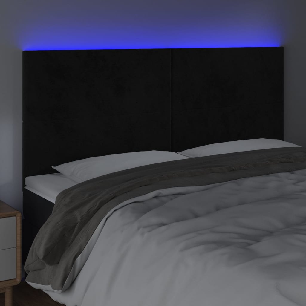 LED Headboard Black 160x5x118/128 cm Velvet