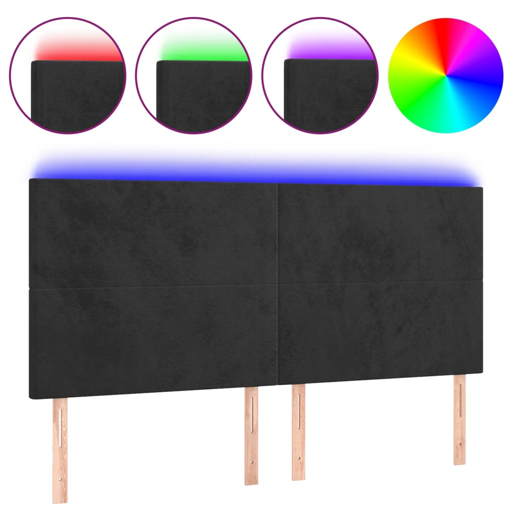 LED Headboard Black 200x5x118/128 cm Velvet