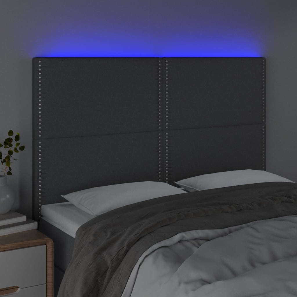 LED Headboard Dark Grey 144x5x118/128 cm Fabric