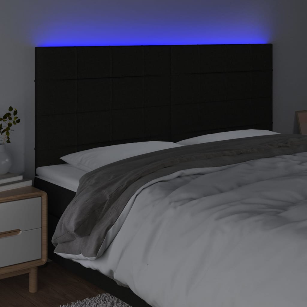 LED Headboard Black 160x5x118/128 cm Fabric