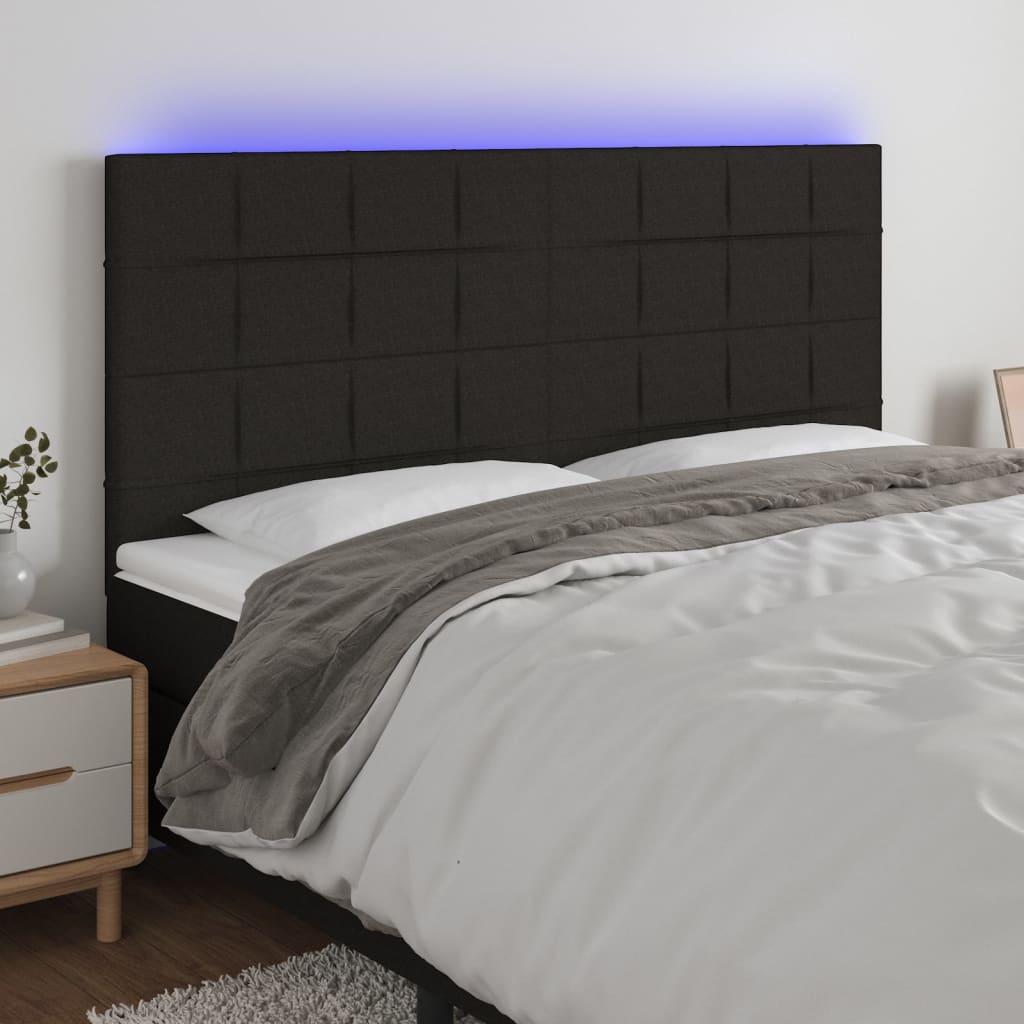 LED Headboard Black 200x5x118/128 cm Fabric