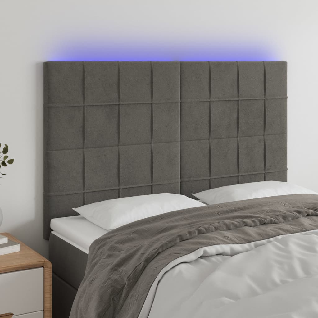 LED Headboard Dark Grey 144x5x118/128 cm Velvet