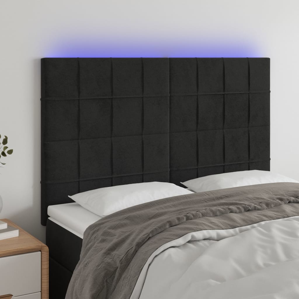 LED Headboard Black 144 cm Velvet