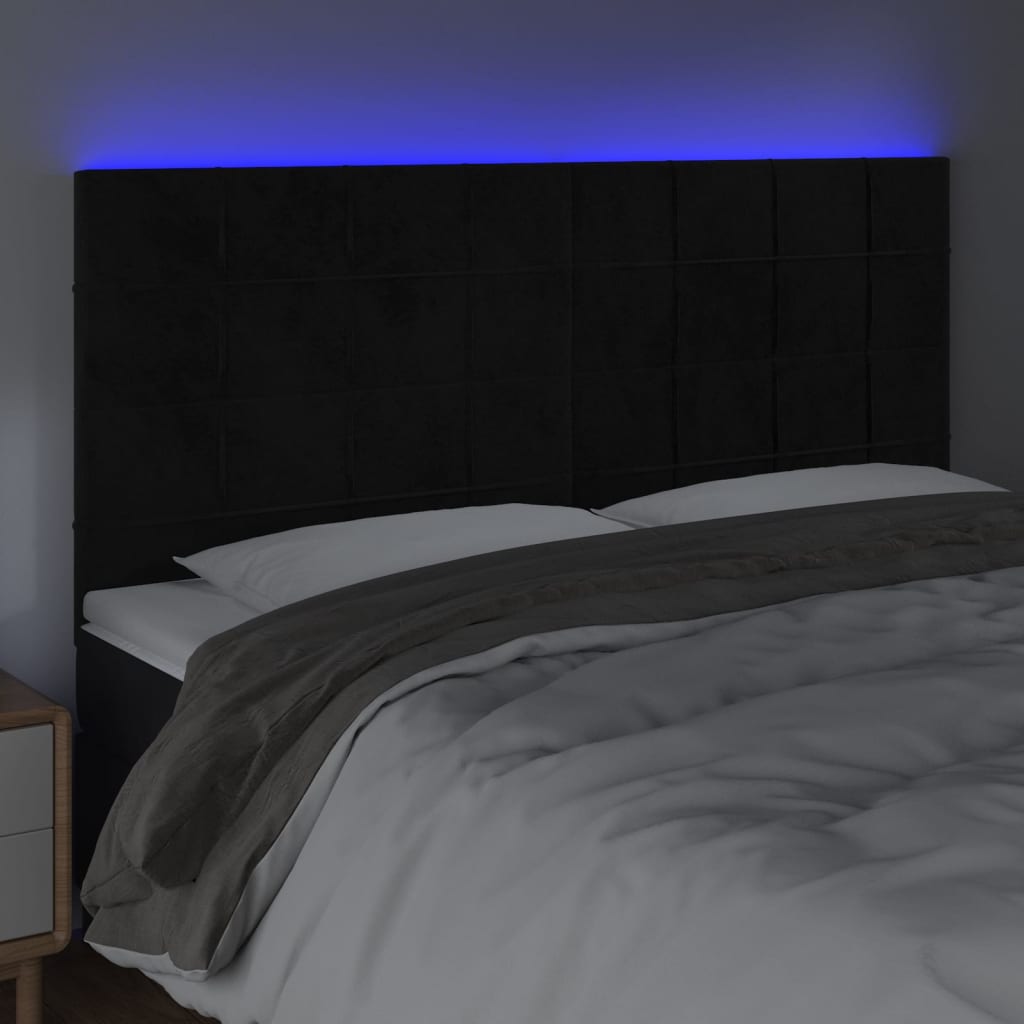 LED Headboard Black 160x5x118/128 cm Velvet