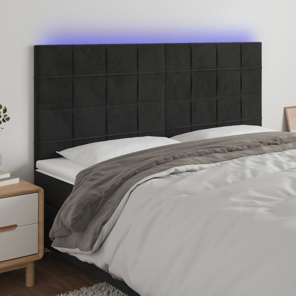 LED Headboard Black 160x5x118/128 cm Velvet