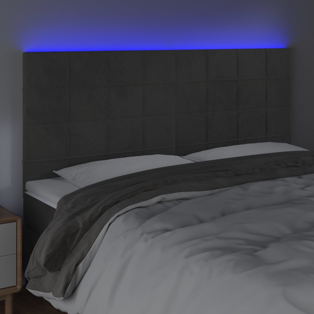 LED Headboard Dark Grey 200x5x118/128 cm Velvet