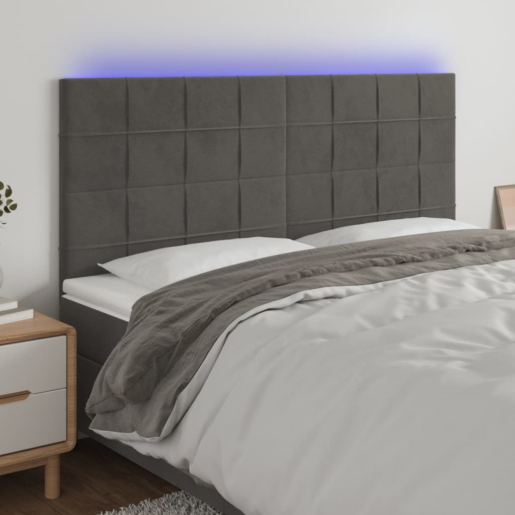 LED Headboard Dark Grey 200x5x118/128 cm Velvet