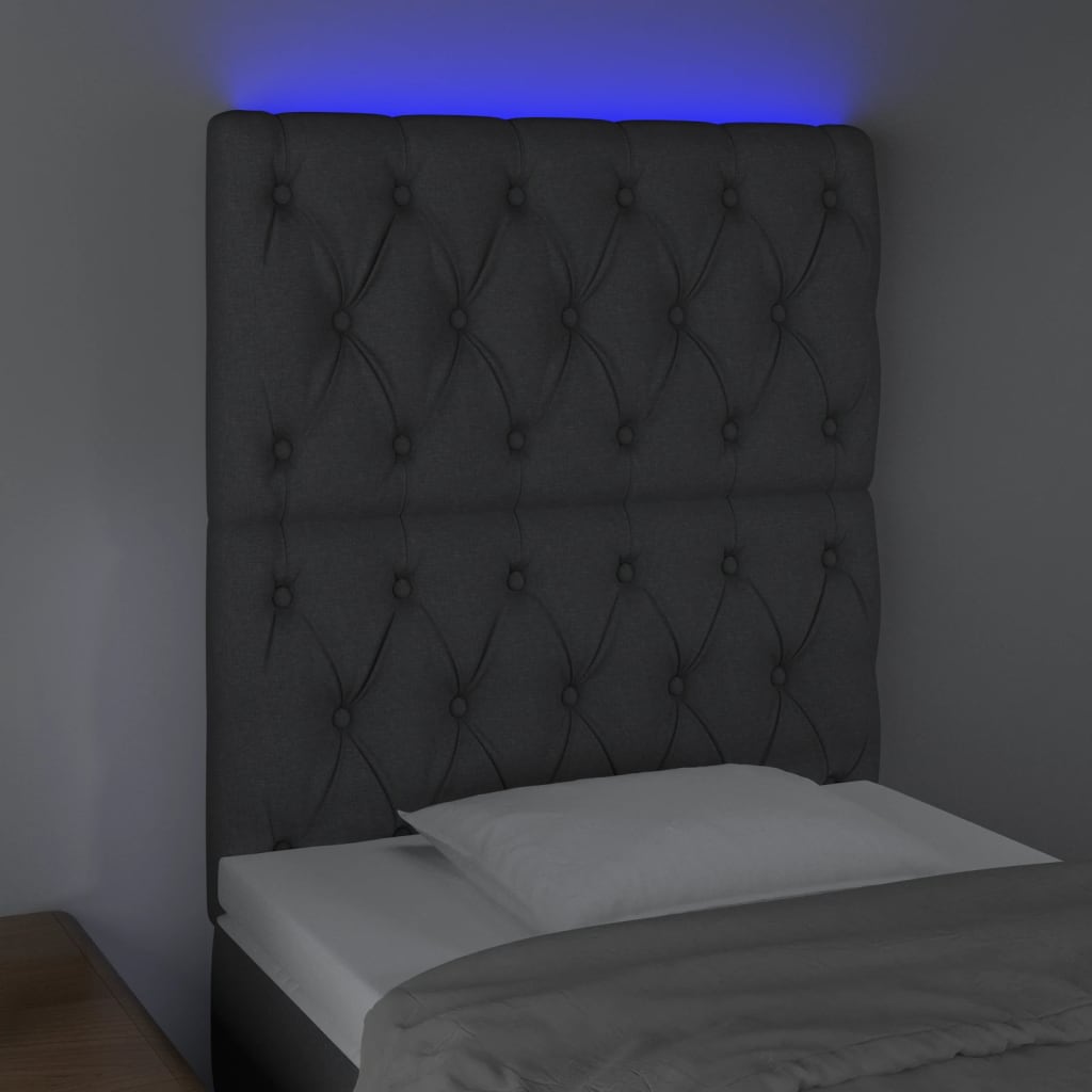 LED Headboard Dark Grey 80 cm Fabric