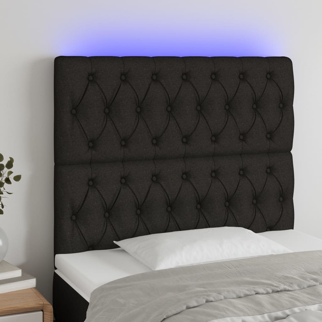 LED Headboard Black 100x7x118/128 cm Fabric