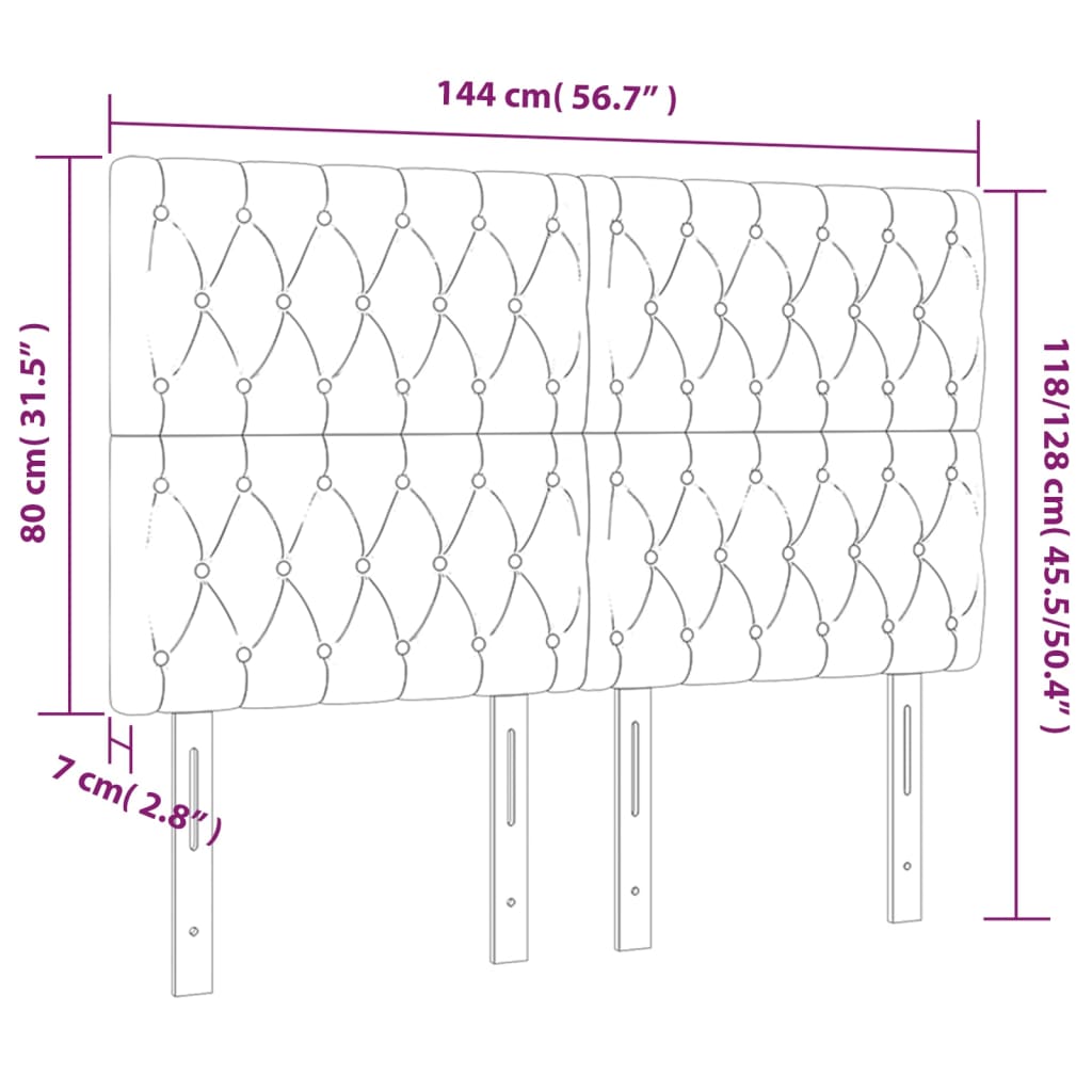 LED Headboard Black 144x7x118/128 cm Fabric