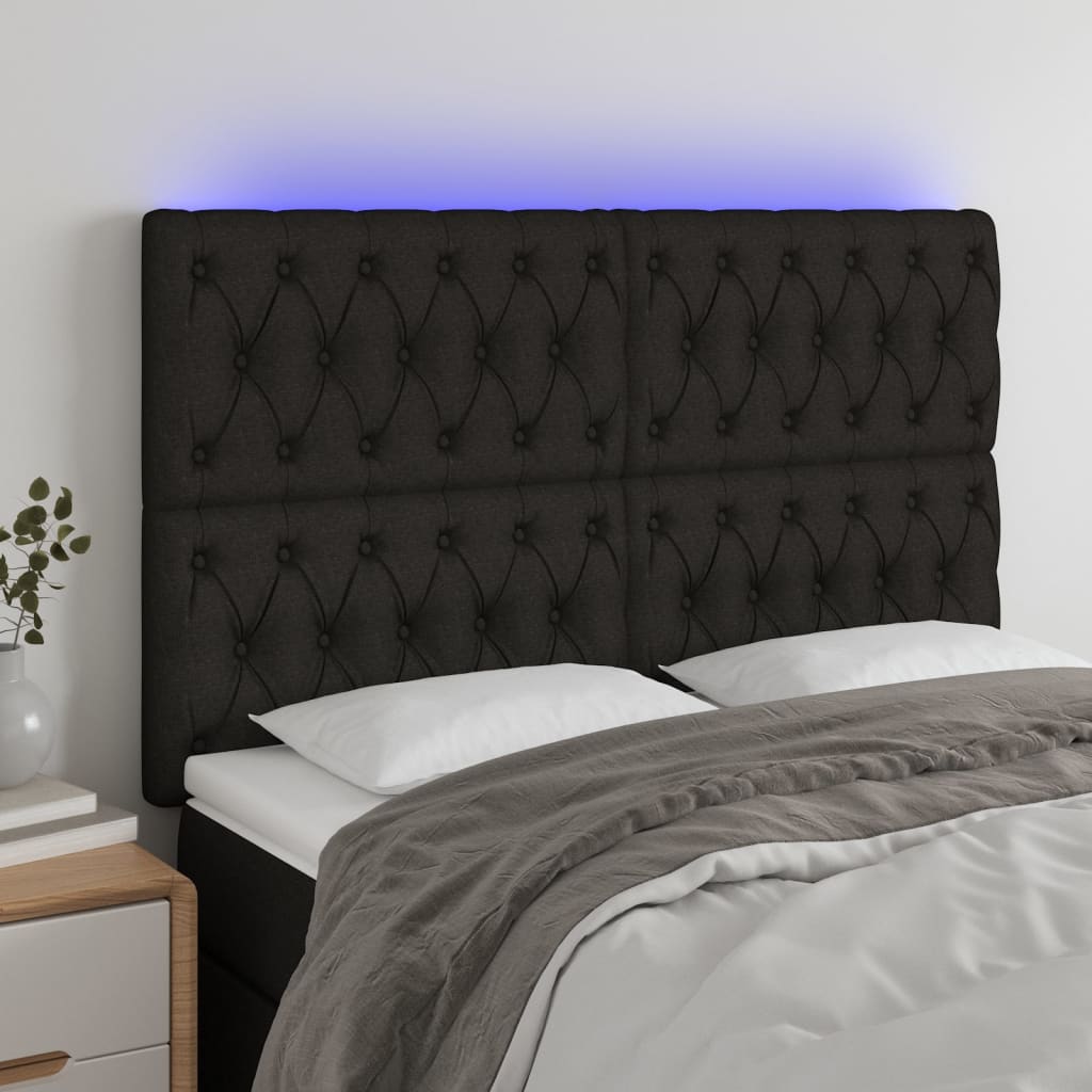 LED Headboard Black 160x7x118/128 cm Fabric