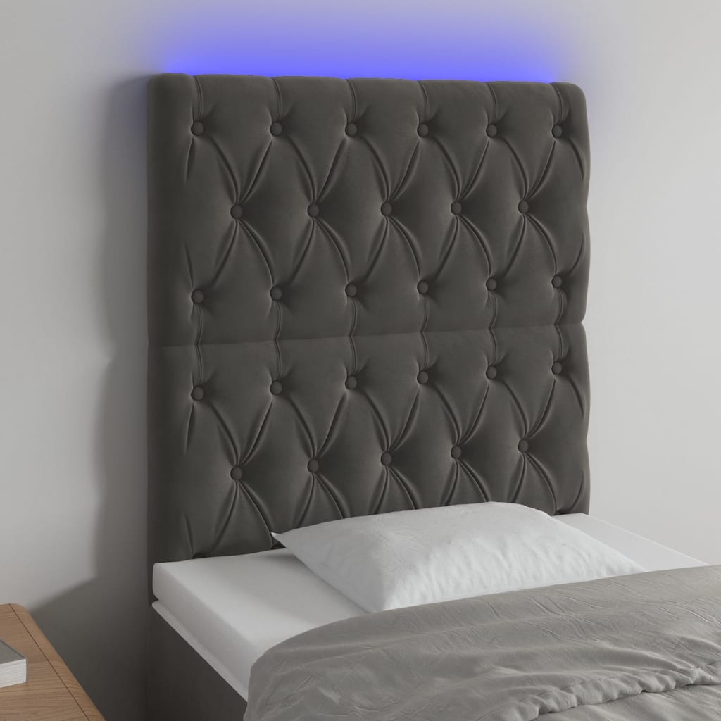 LED Headboard Dark Grey 80 cm Velvet