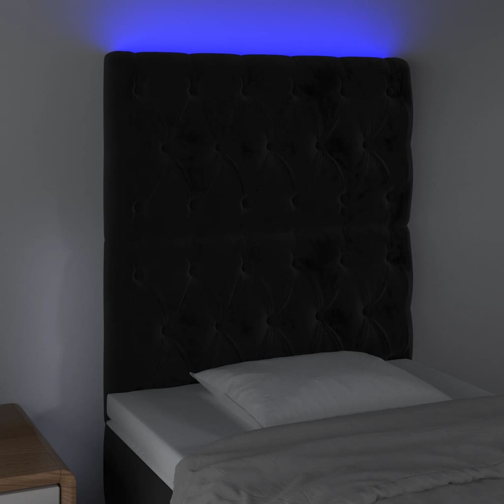 LED Headboard Black 80x7x118/128 cm Velvet