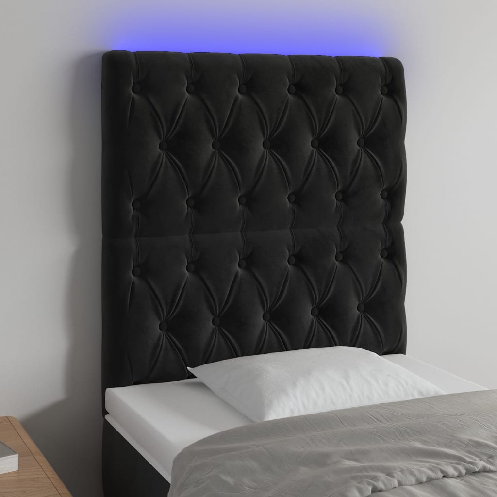 LED Headboard Black 80x7x118/128 cm Velvet