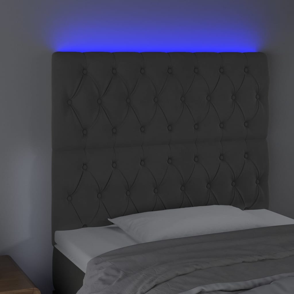 LED Headboard Dark Grey 100x7x118/128 cm Velvet