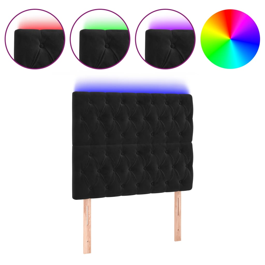 LED Headboard Black 100x7x118/128 cm Velvet