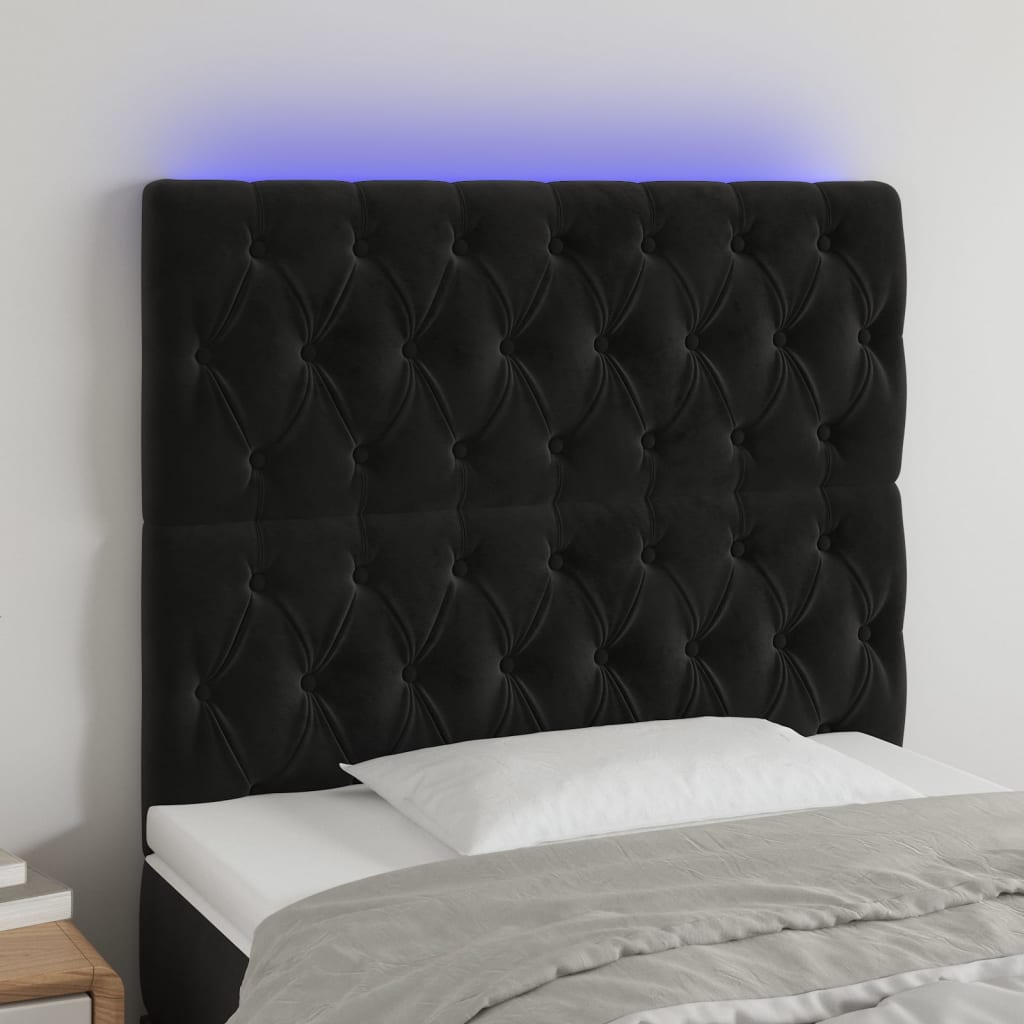 LED Headboard Black 100x7x118/128 cm Velvet