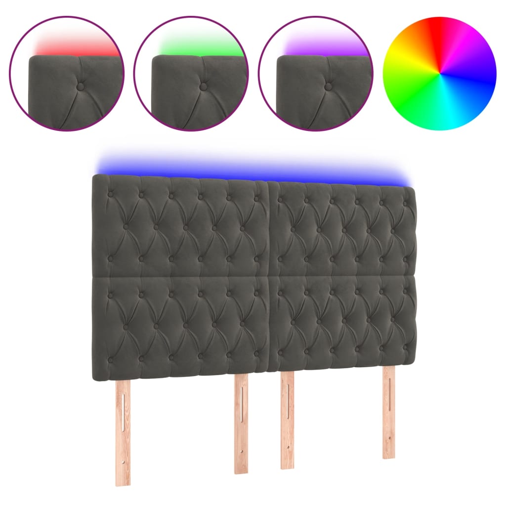 LED Headboard Dark Grey 144 cm Velvet