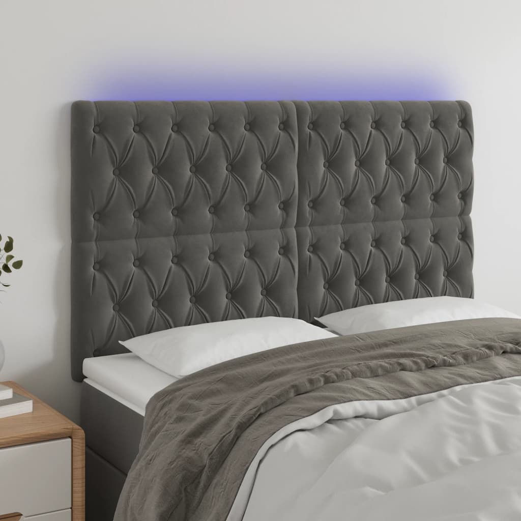 LED Headboard Dark Grey 144 cm Velvet