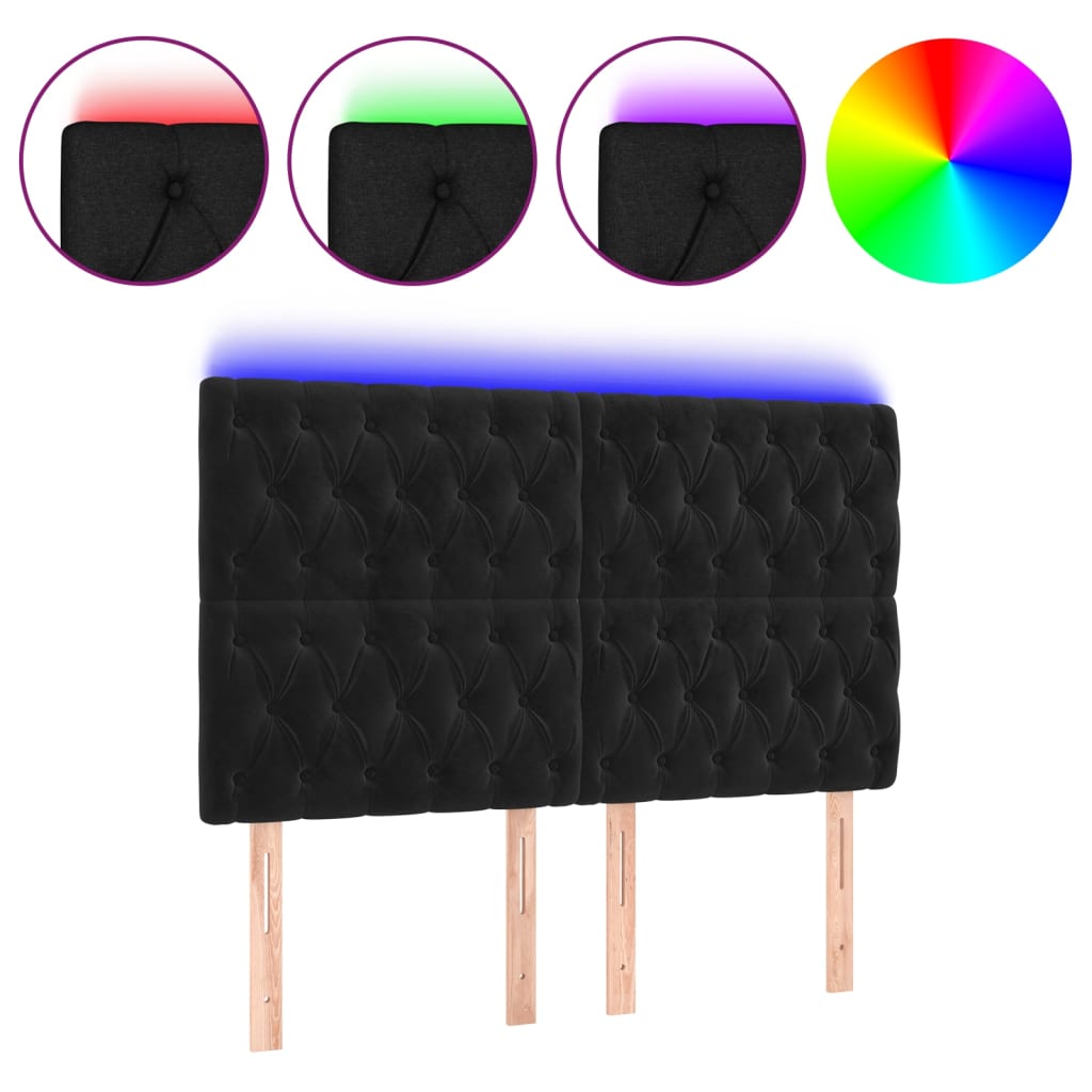 LED Headboard Black 144x7x118/128 cm Velvet