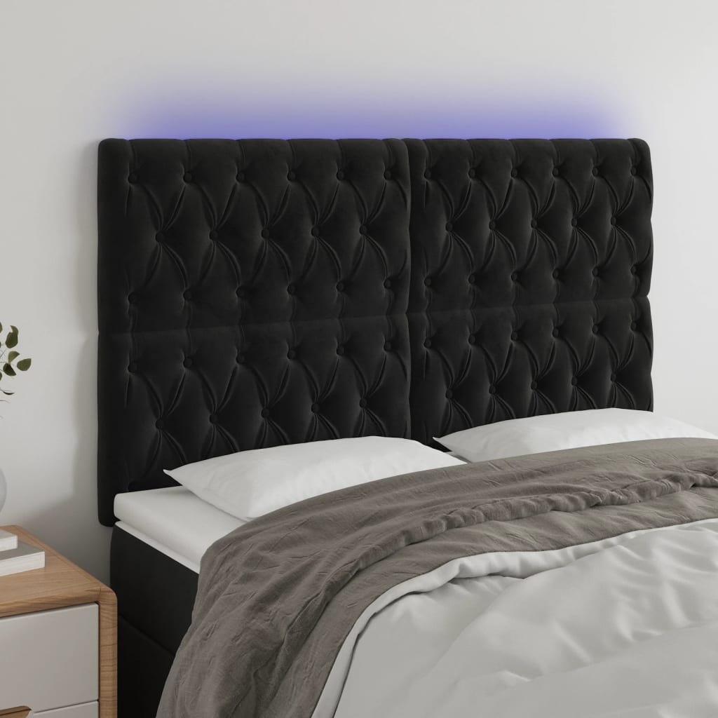 LED Headboard Black 144x7x118/128 cm Velvet