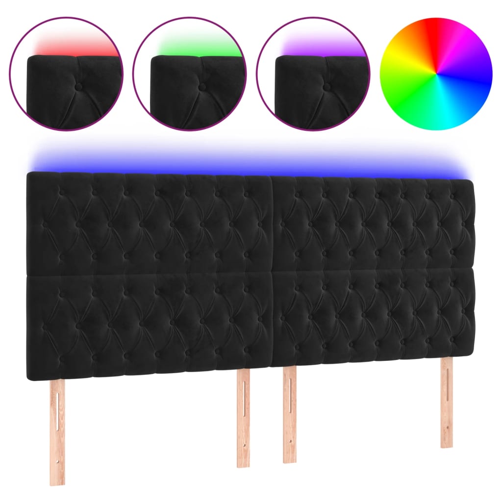 LED Headboard Black 200x7x118/128 cm Velvet