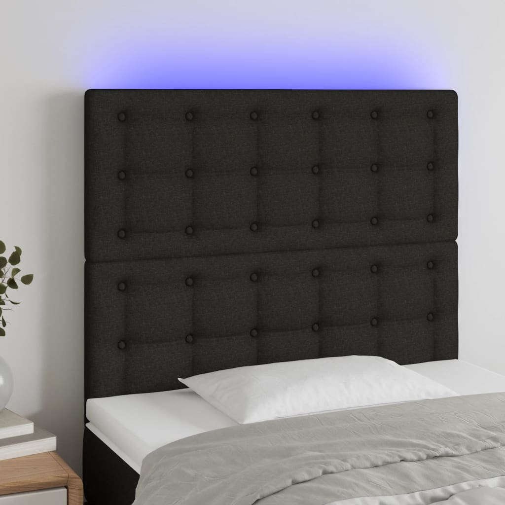 LED Headboard Black 100x5x118/128 cm Fabric