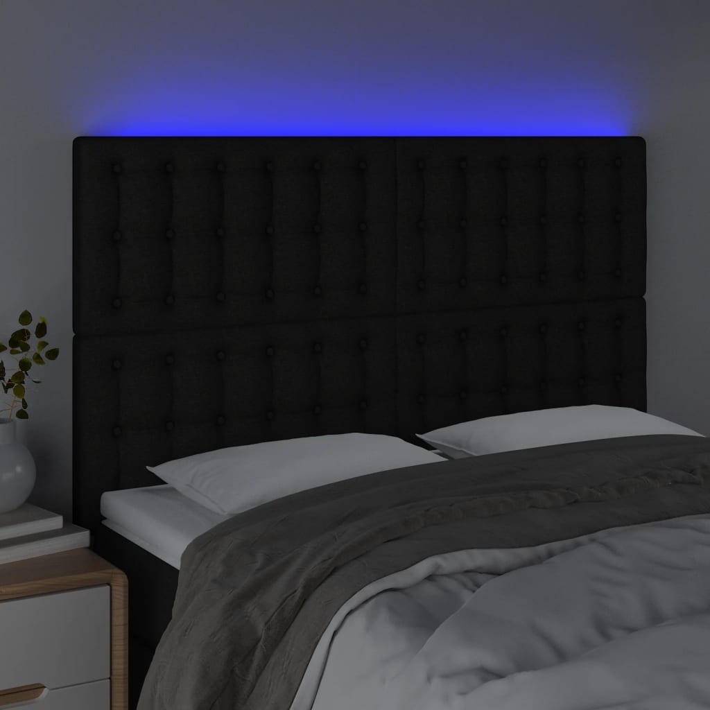 LED Headboard Black 144 cm Fabric