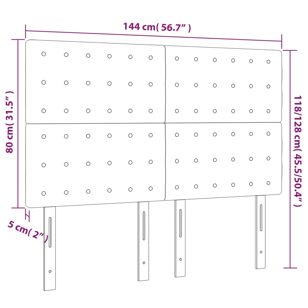 LED Headboard Black 144 cm Fabric