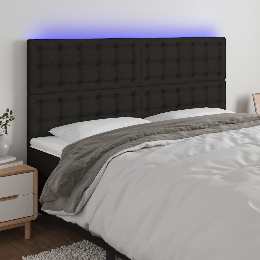 LED Headboard Black 160x5x118/128 cm Fabric