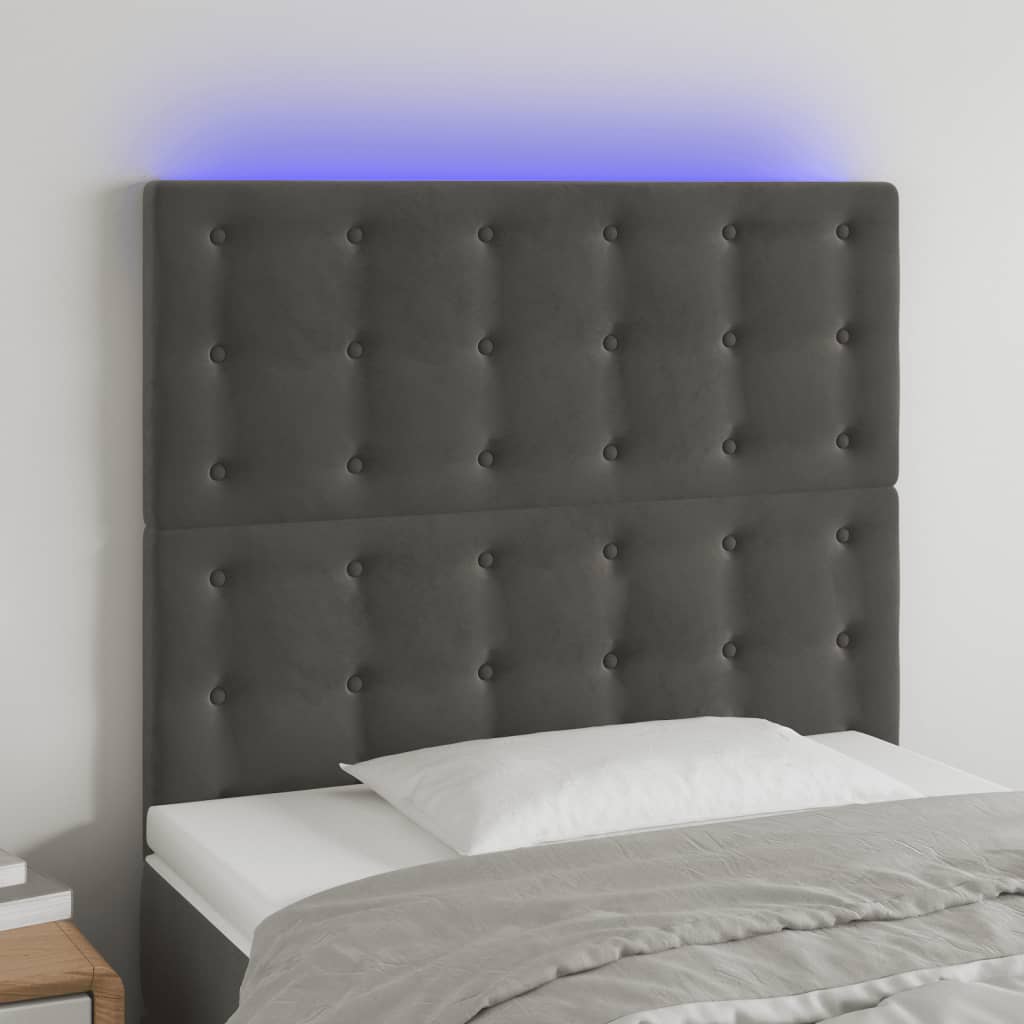 LED Headboard Dark Grey 80 cm Velvet