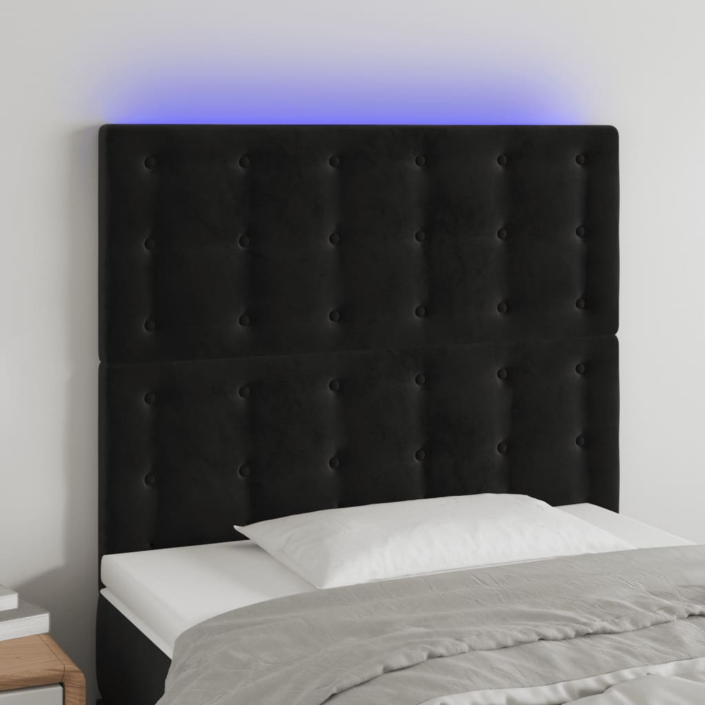 LED Headboard Black 100x5x118/128 cm Velvet