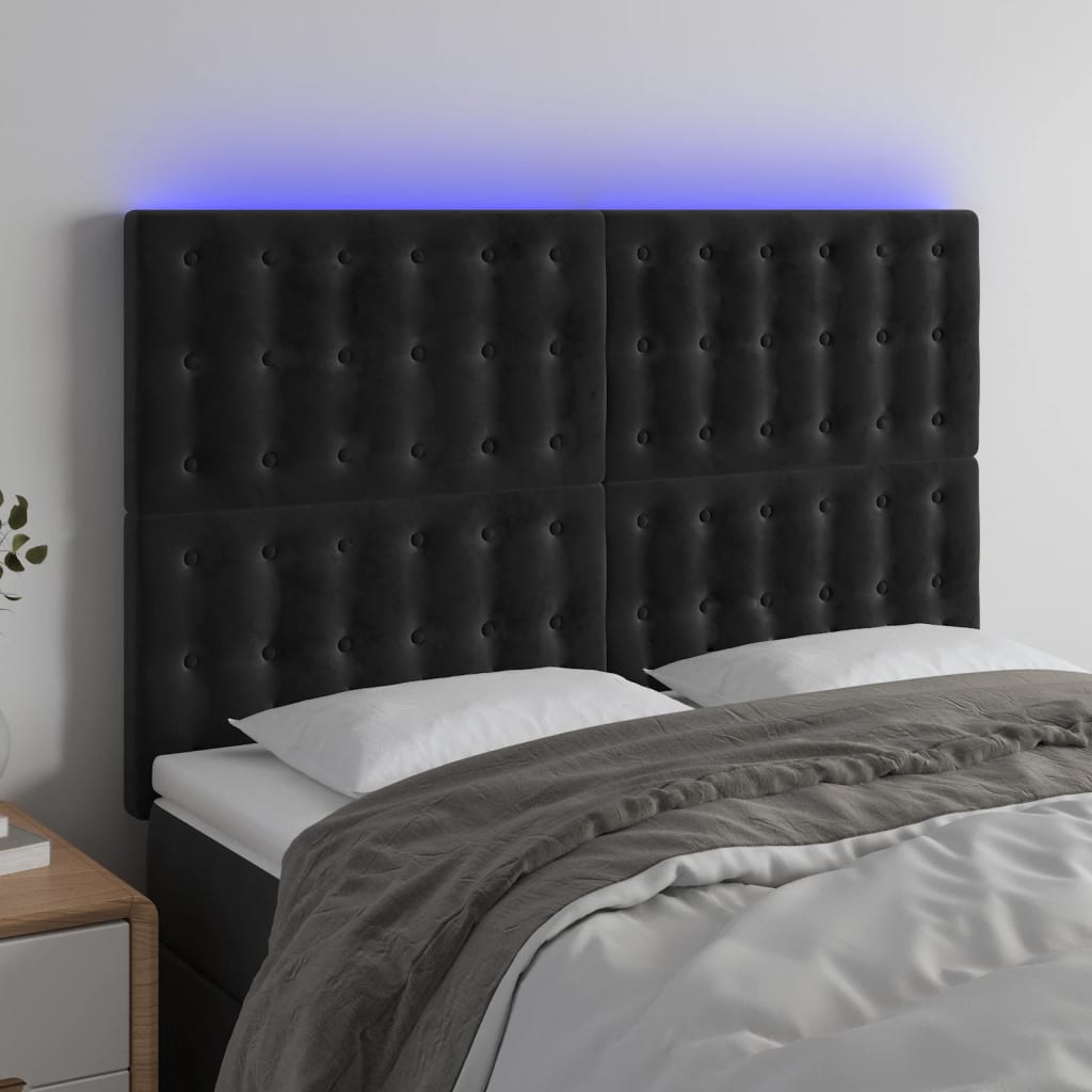 LED Headboard Black 144 cm Velvet