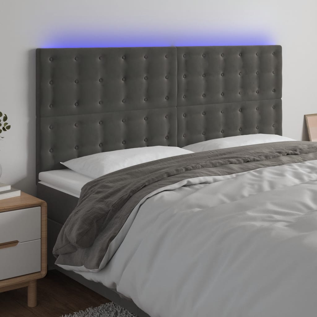 LED Headboard Dark Grey 160 cm Velvet