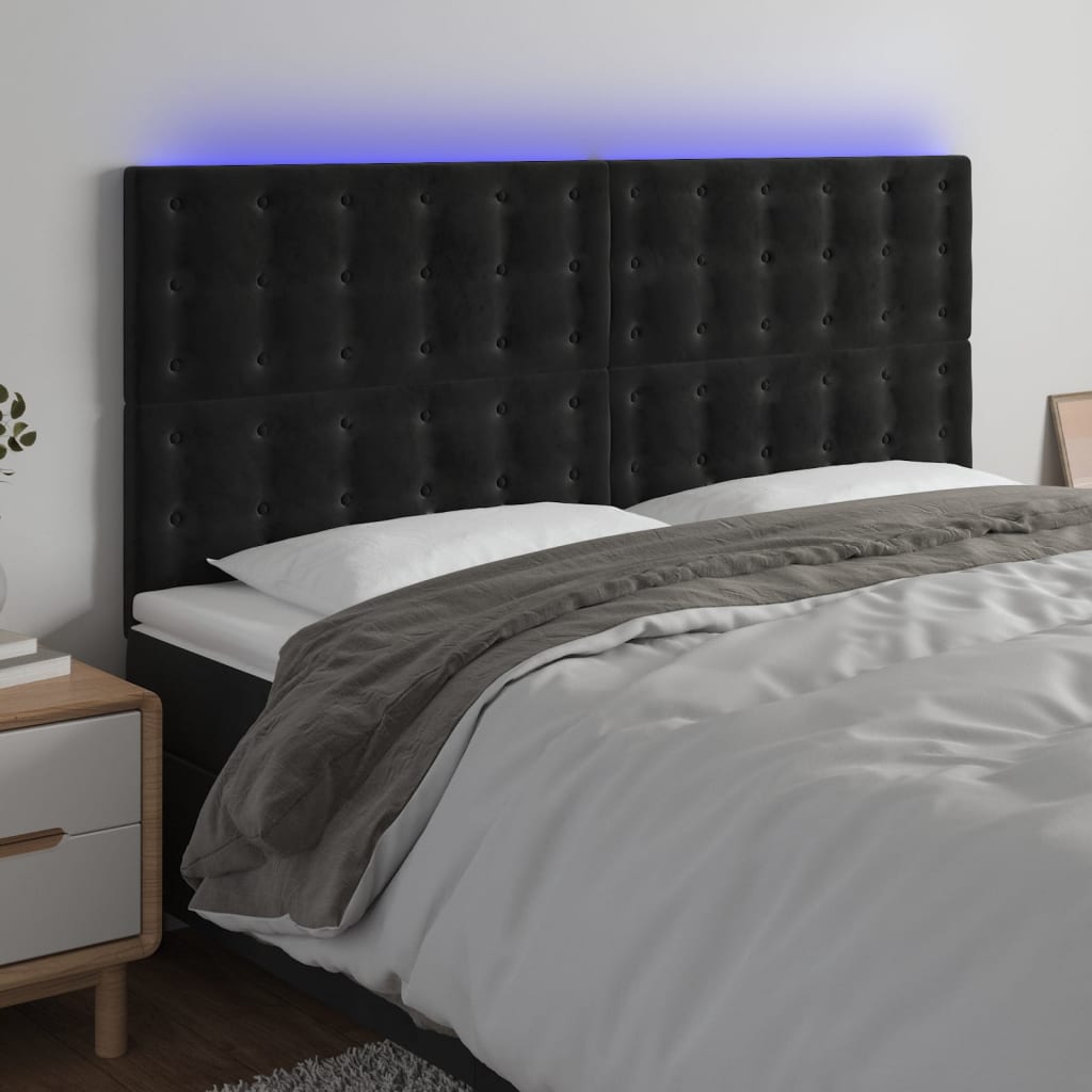 LED Headboard Black 160 cm Velvet