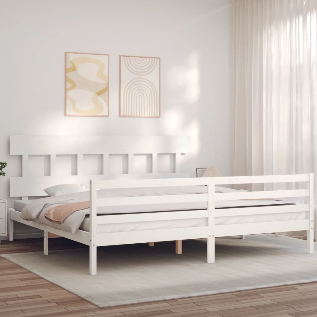 Bed Frame without Mattress White 183x203 cm King Solid Wood