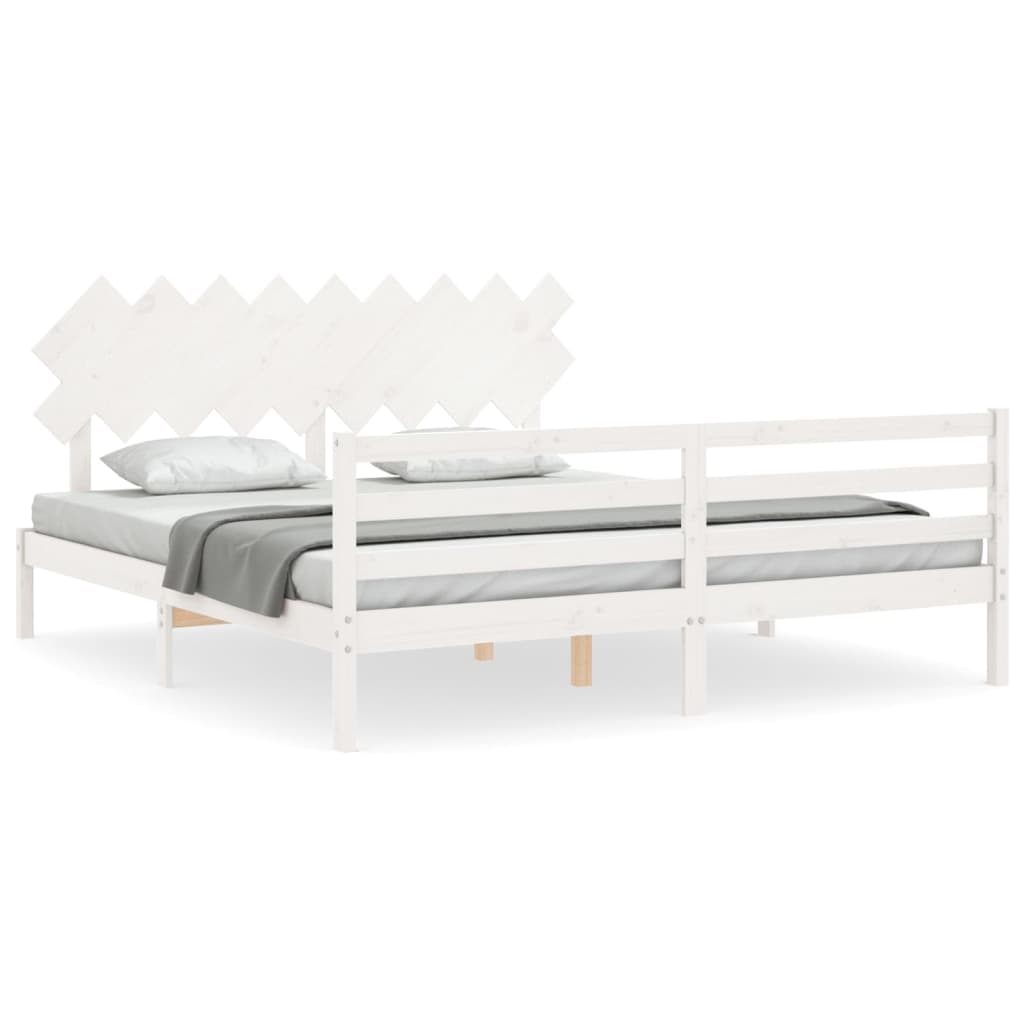 Bed Frame without Mattress White 183x203 cm King Solid Wood