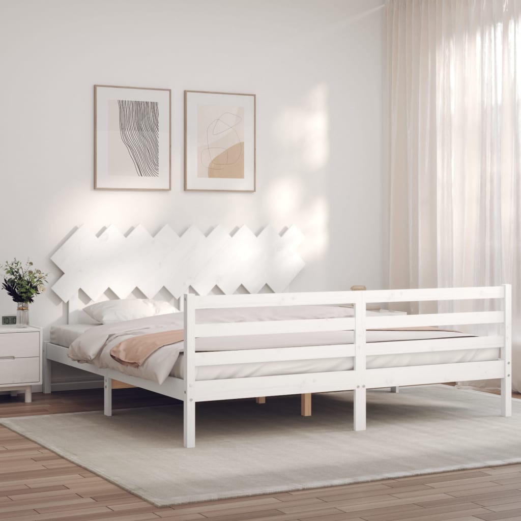 Bed Frame without Mattress White 183x203 cm King Solid Wood