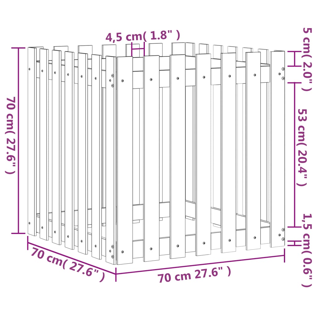 Garden Planter with Fence Design 70x70x70 cm Solid Wood Pine