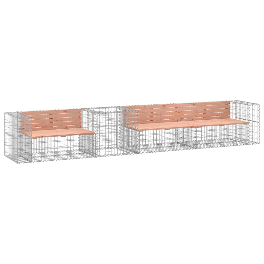 Garden Bench with Gabion Basket Solid Wood Douglas