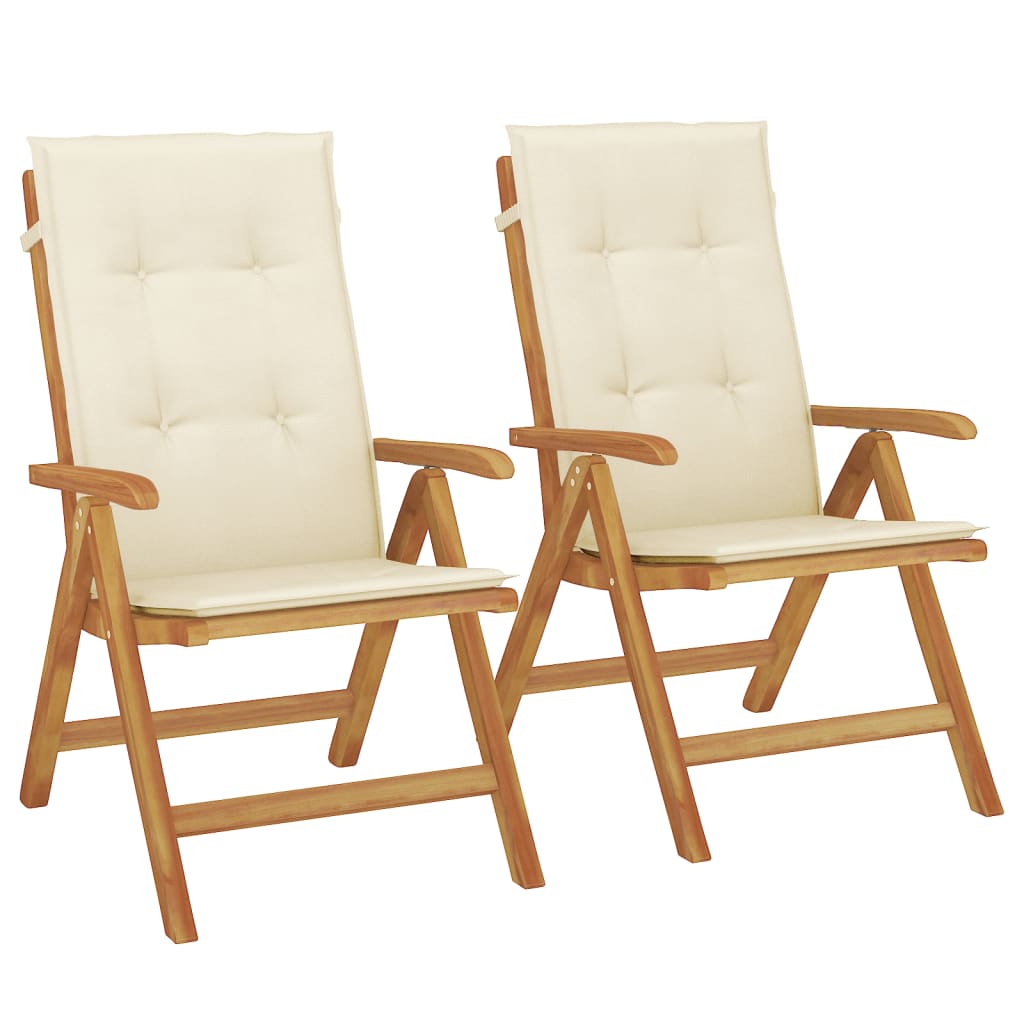 Reclining Garden Chairs with Cushions 2 pcs Solid Wood Teak