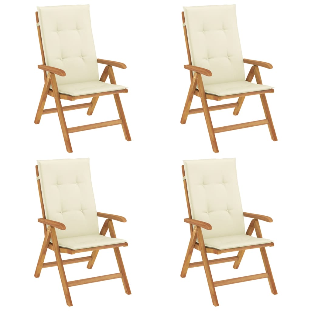 Reclining Garden Chairs with Cushions 4 pcs Solid Wood Teak