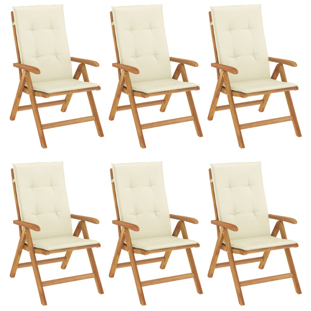 Reclining Garden Chairs with Cushions 6 pcs Solid Wood Teak