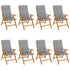 Reclining Garden Chairs with Cushions 8 pcs Solid Wood Teak