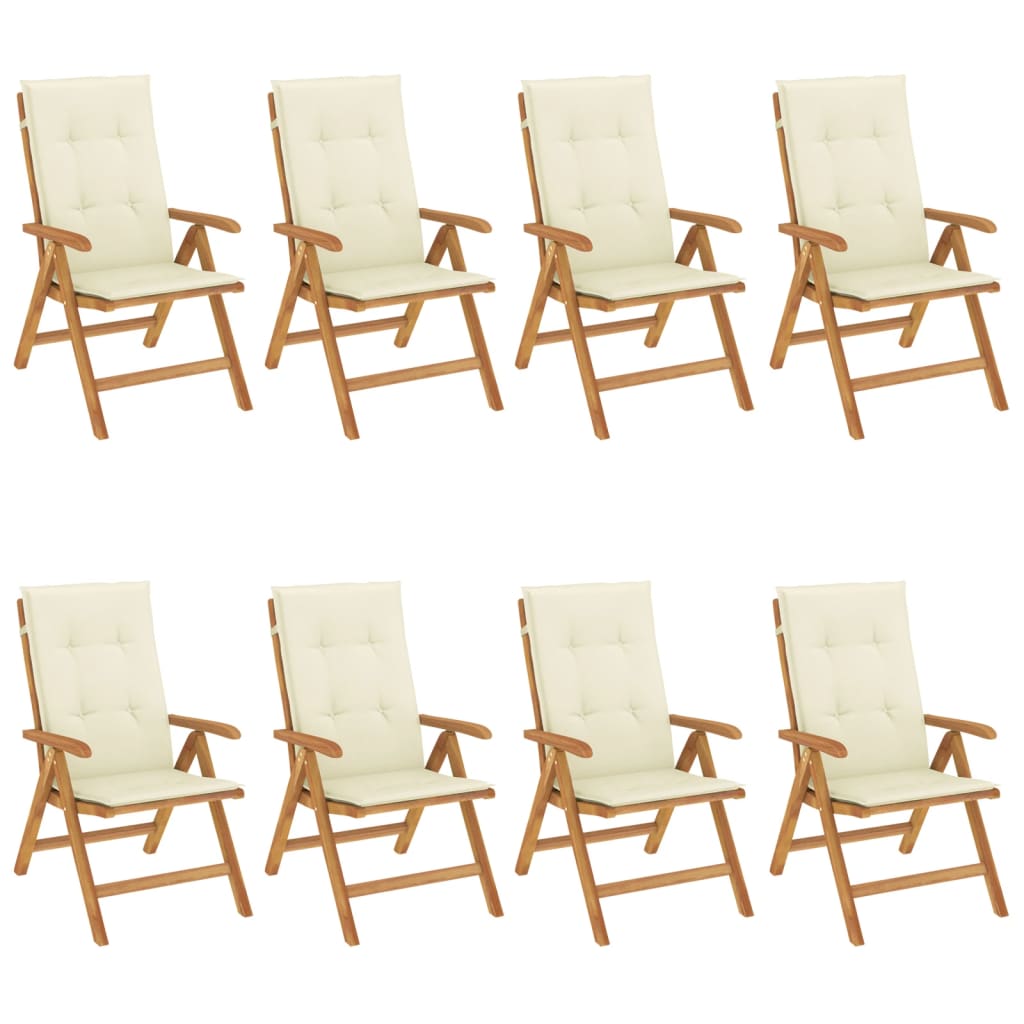 Reclining Garden Chairs with Cushions 8 pcs Solid Wood Teak