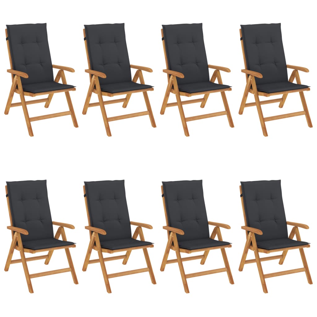 Reclining Garden Chairs with Cushions 8 pcs Solid Wood Teak