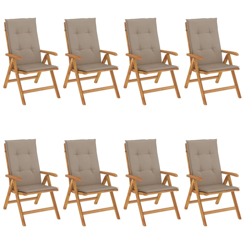 Reclining Garden Chairs with Cushions 8 pcs Solid Wood Teak