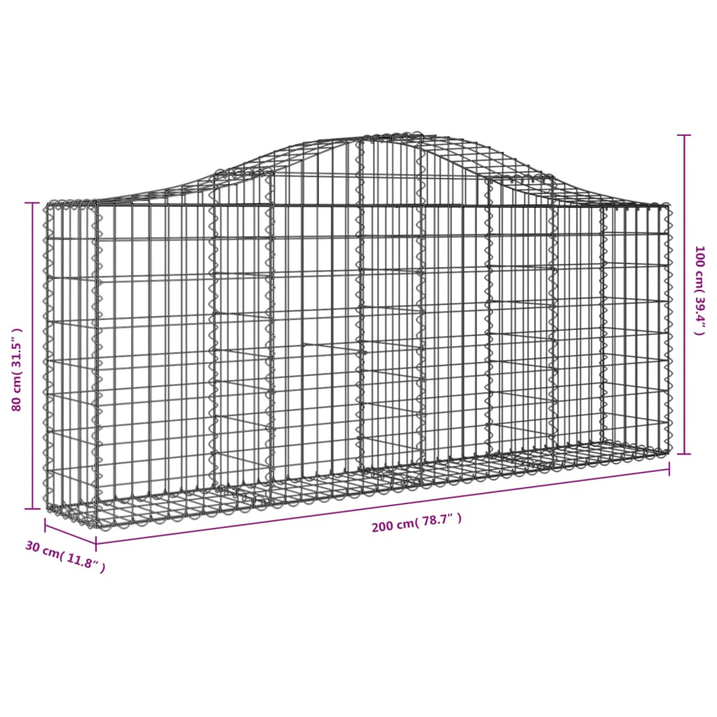 Arched Gabion Baskets 6 pcs 200x30x80/100 cm Galvanised Iron