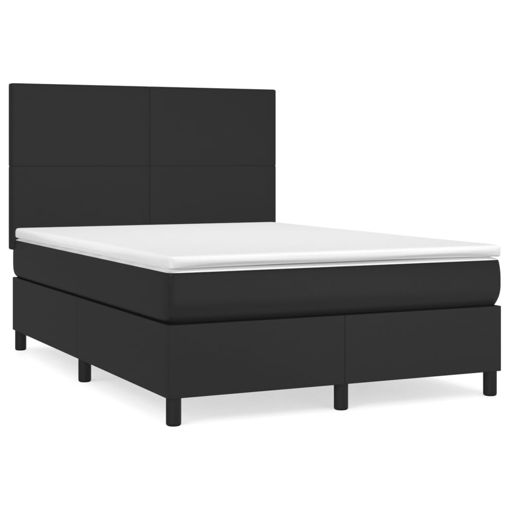 Box Spring Bed with Mattress Black 137x187 cm Double Size Faux Leather